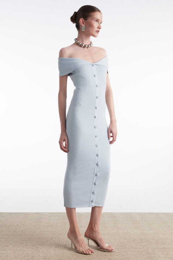 Fine line knitted dress midi ciel
